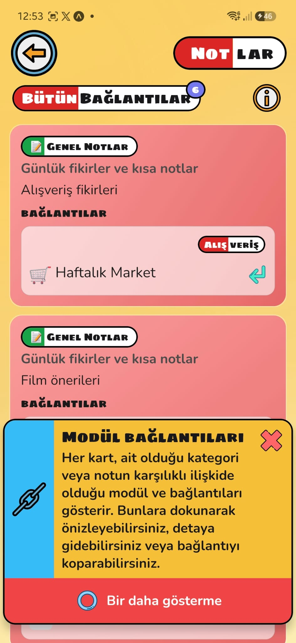 Bütün bağlantılar ekranı