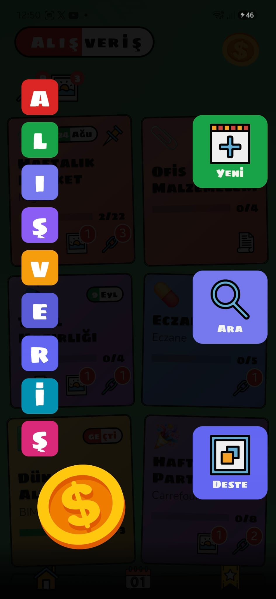 Alışveriş modülü ana ekranı